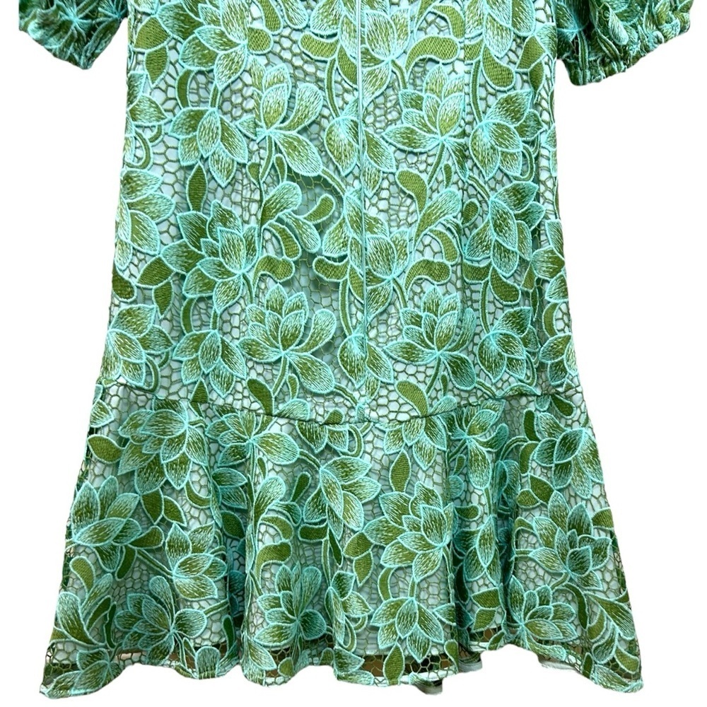 Shoshanna - Women’s ‘Layne’ Lace Puff-Sleeve Minidress - Light Green, Size 0 - Picture 8 of 15